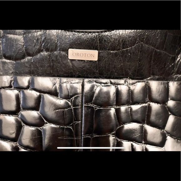 OROTON EMBOSSED CROC HOBO SHOULDER BAG PURSE BLACK - Picture 3 of 12